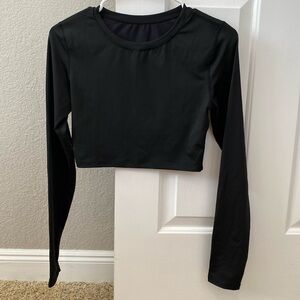 Black Long Sleeve Workout Sports Cropped Top w/ Thumbholes Mesh Back Size Small